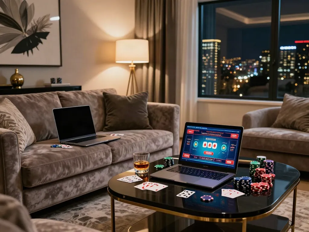 Enjoying casinos not on gamstop in a luxurious gaming setup at home.