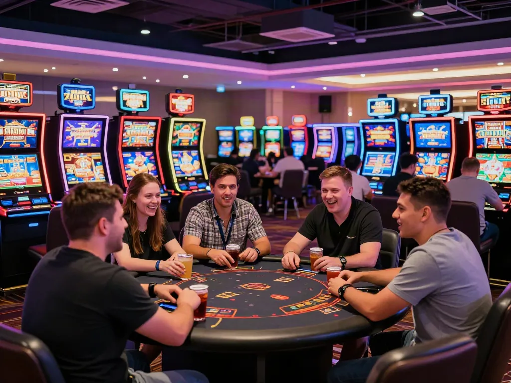 Exciting gaming atmosphere at casinos not on gamstop with vibrant lighting and engaged players.
