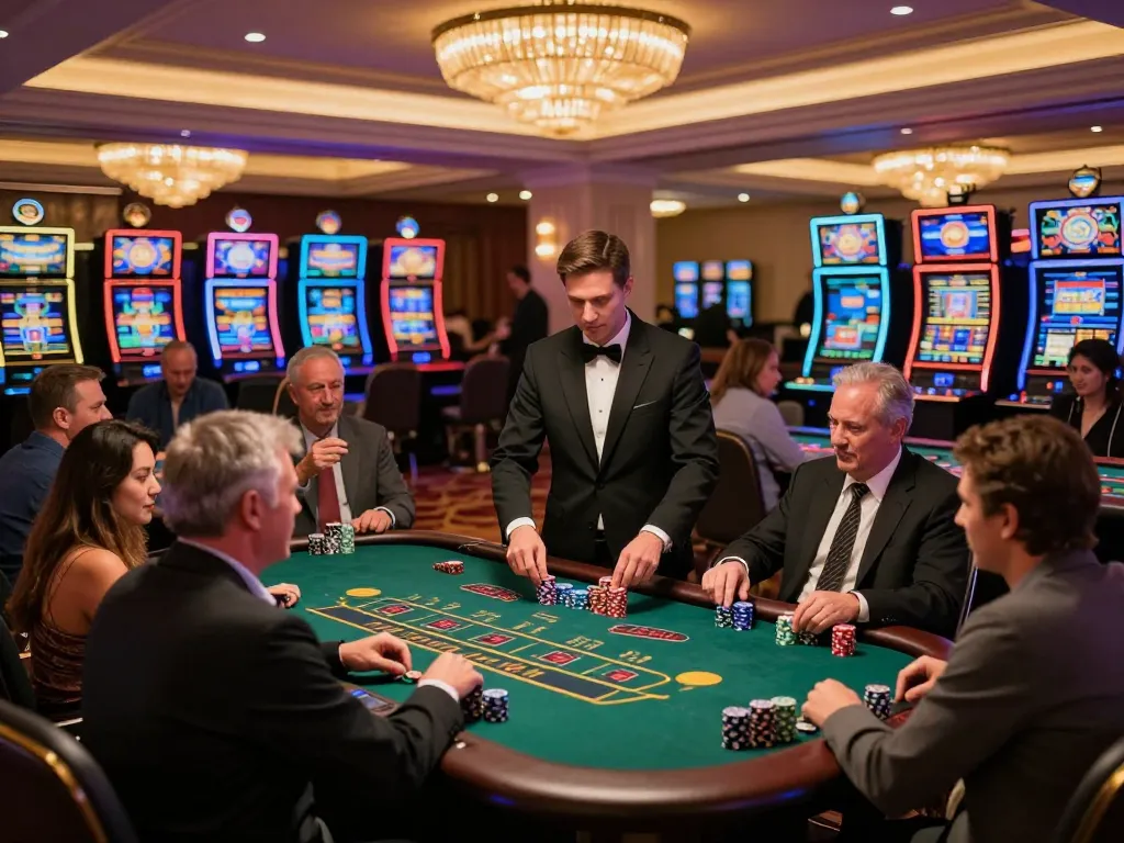 C168 players engaged at various tables in a lively casino, showcasing strategic blackjack gameplay.