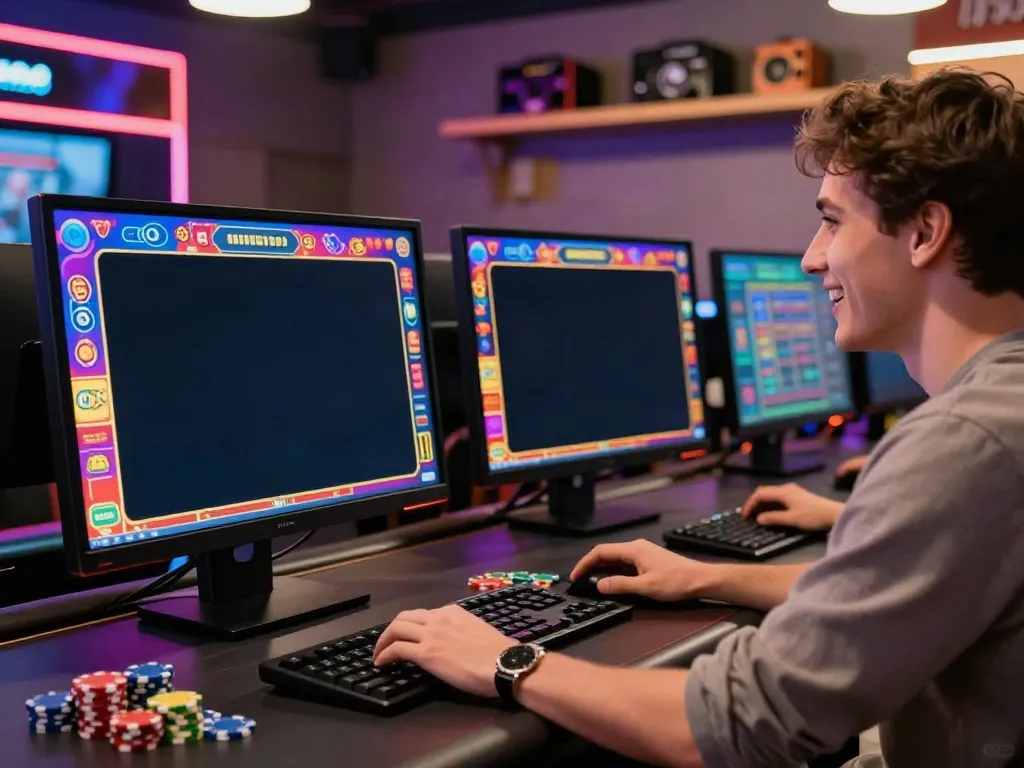 Player enjoying games at casinos not on GamStop in a vibrant online setting.
