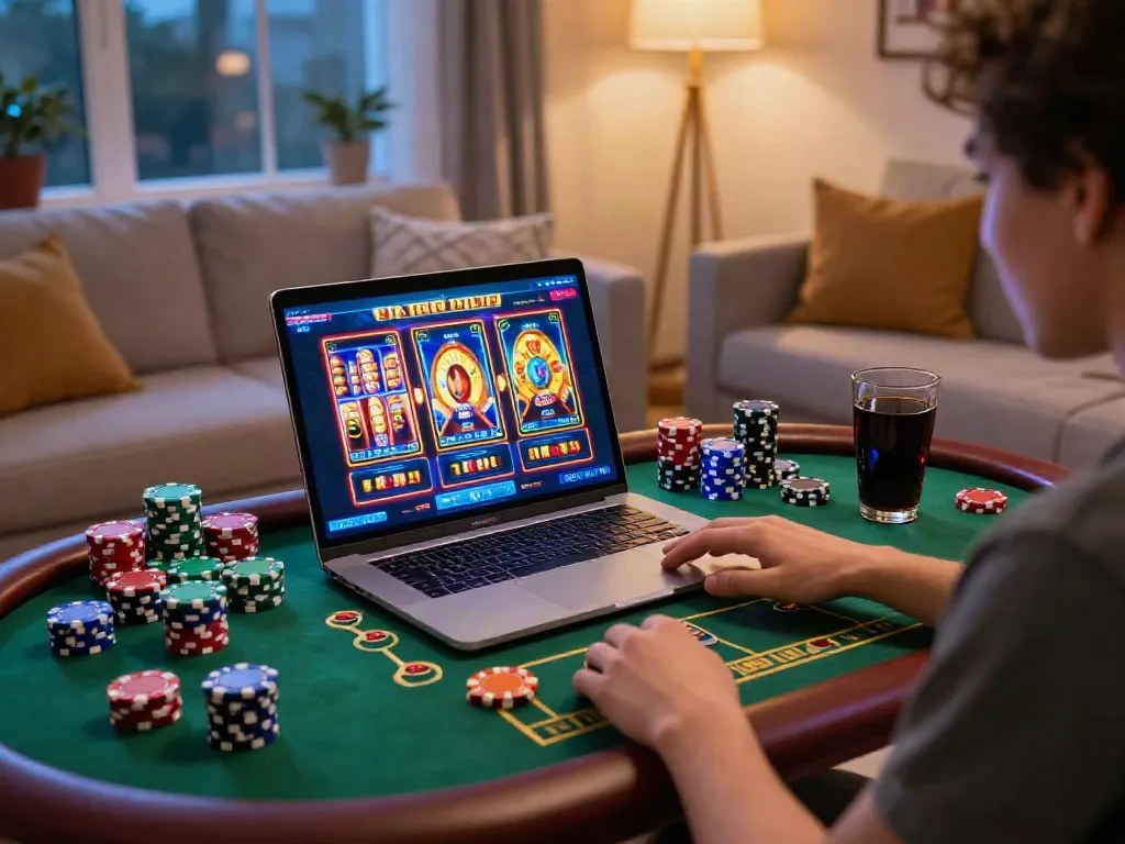 Thrilling home gaming scene showcasing casinos not on GamStop with colorful decor and engaging atmosphere.