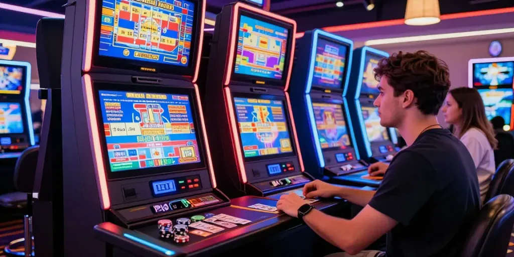 Experience the thrill of casinos not on GamStop with lively gaming scenes and modern décor.