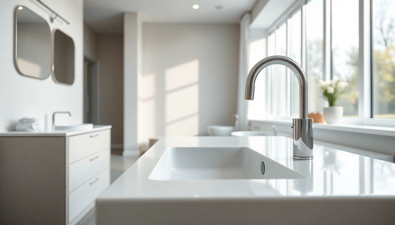 Gestalte einen modernen Raum mit sonni sanitär Armaturen und eleganten Details.