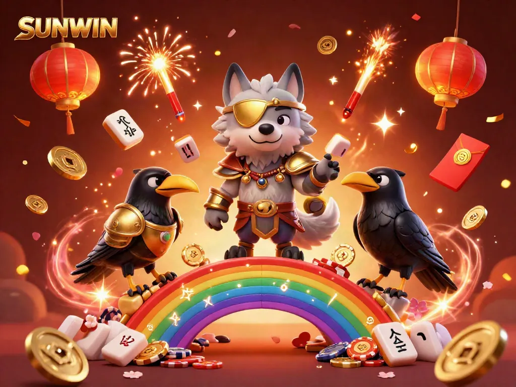 SUNWIN's Odin and ravens celebrate with casino chips in an ultra-detailed 3D casino scene.