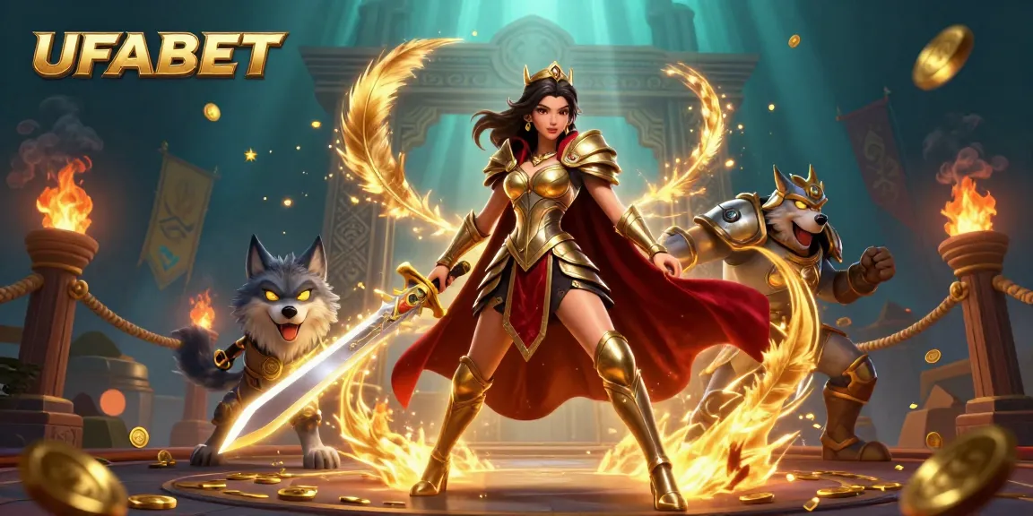 Spin to win with UFABET's unique games and striking visuals in a vibrant casino illustration.