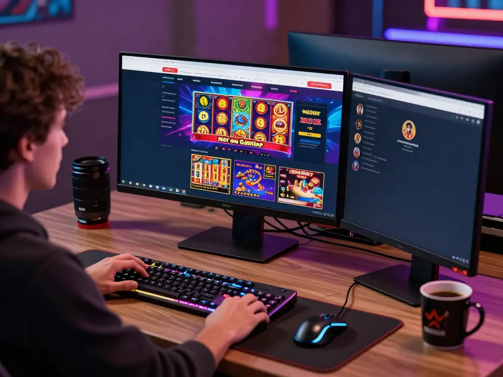 Player enjoying games at casinos not on GamStop on a vibrant desktop setup