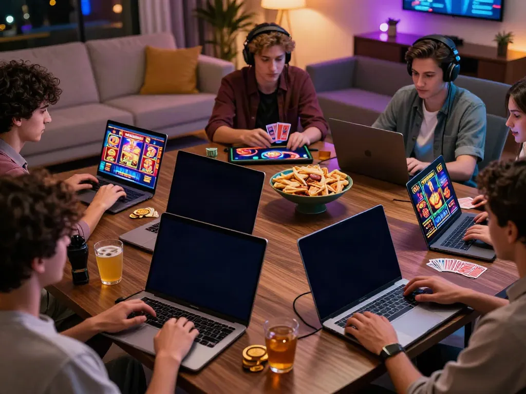Players enjoying casinos not on gamstop in a vibrant home gaming scene.