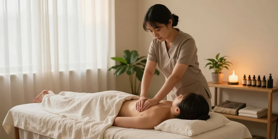 Relaxing scene of a professional therapist offering 영종도출장안마 with soothing atmosphere and therapeutic elements.