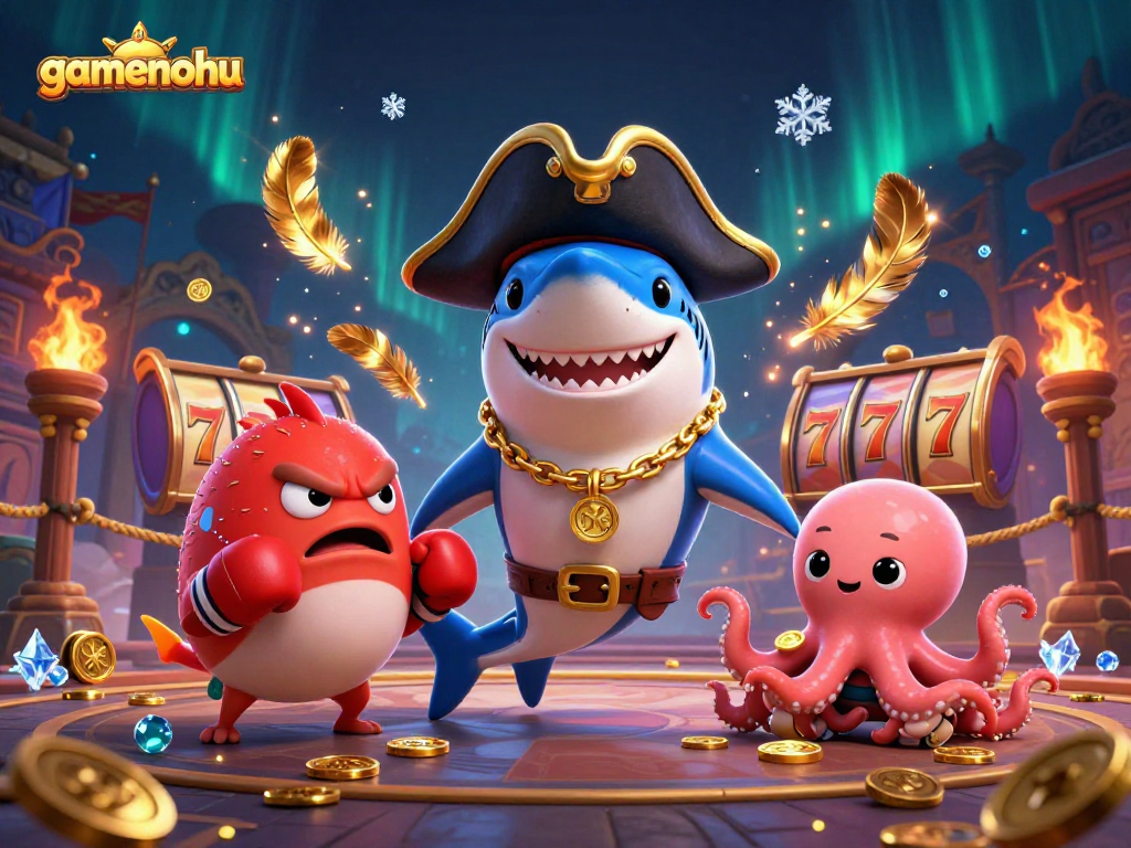 Experience exhilarating gaming with gamenohu as colorful characters celebrate big wins surrounded by dynamic slot elements.