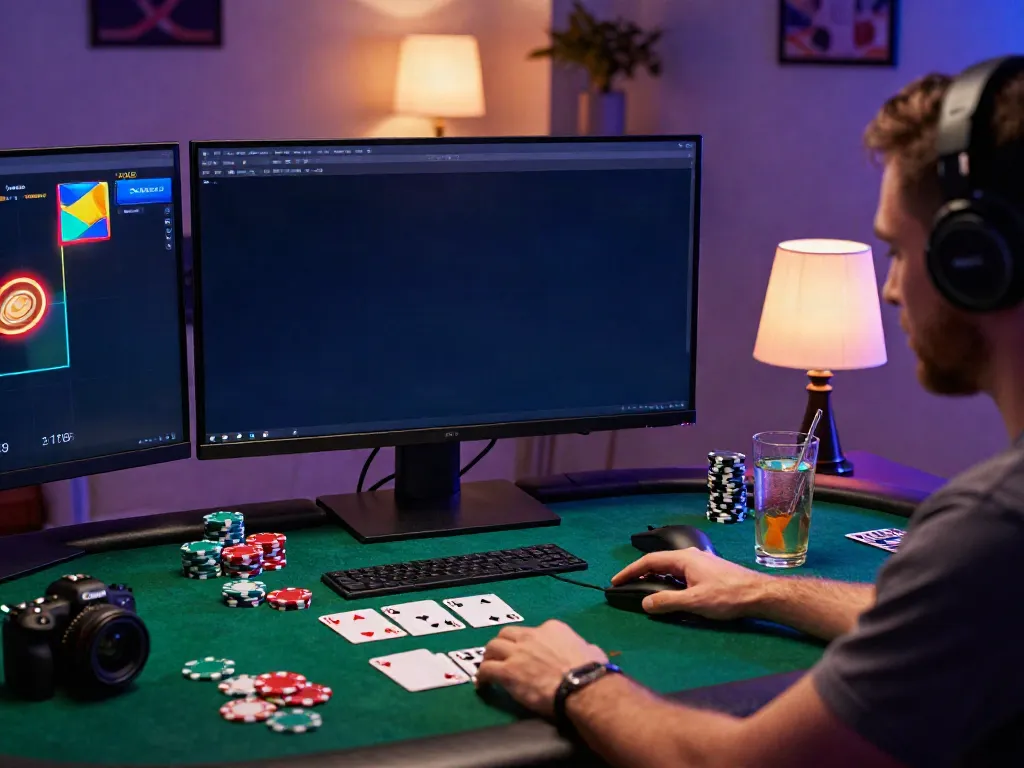 Thrilling scene featuring casinos not on gamstop with gaming setup and colorful graphics.