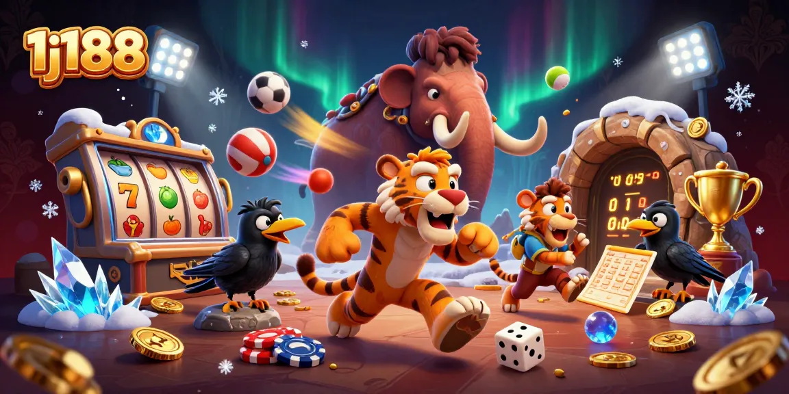 Experience the thrilling atmosphere of 1j188 with vibrant visuals of slot games and dynamic sports betting.