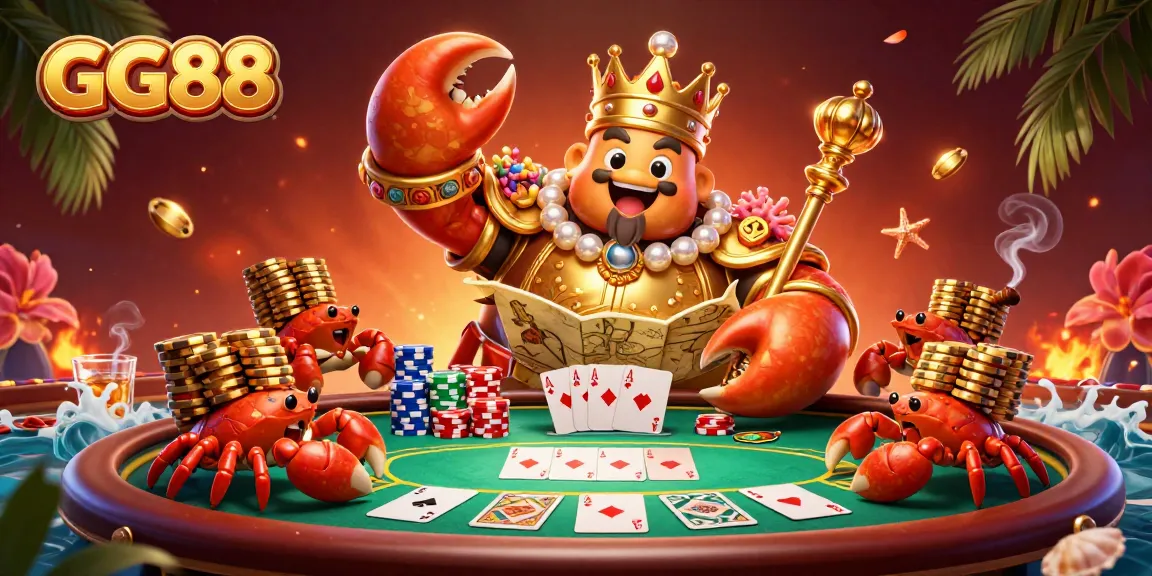Experience the excitement of GG88 gaming with a golden crab emperor and poker action.