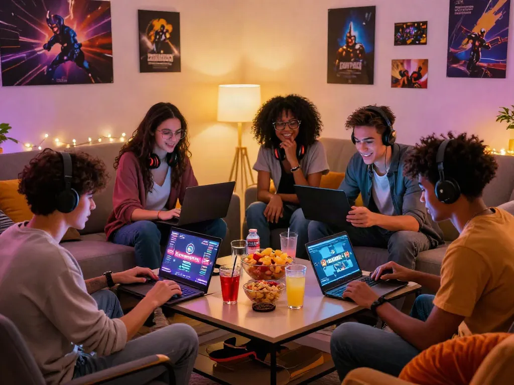 Friends enjoying a gaming night exploring casinos not on GamStop.