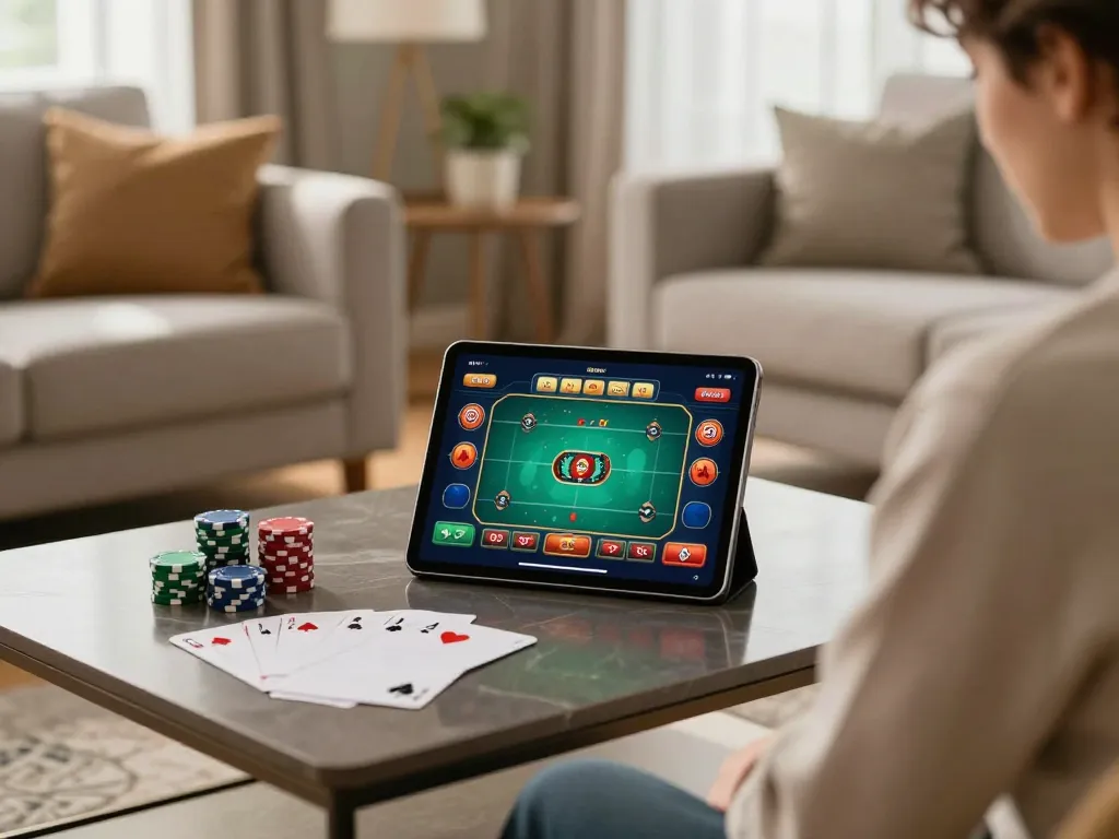 Kuwin player engaging with online casino games, highlighting strategy and comfort.