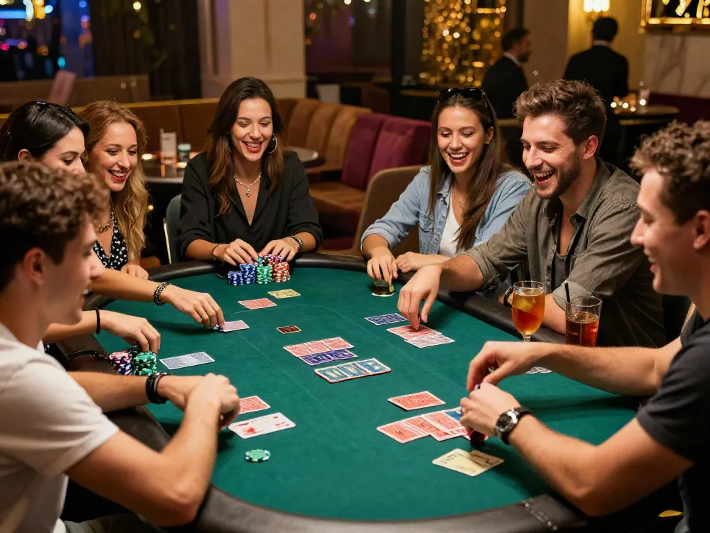 Friends enjoying a lively game at casinos not on gamstop, showcasing excitement and engagement.