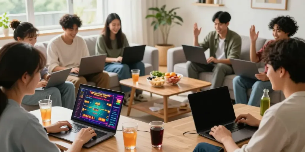 Casinos not on GamStop gaming experience with friends in a vibrant living room