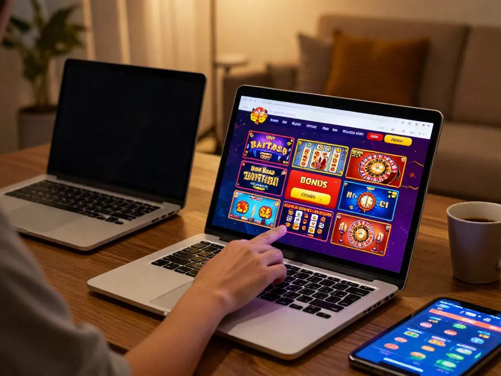 Engaging scene of online gaming with casinos not on gamstop highlighted, featuring colorful game icons and a user-friendly interface.