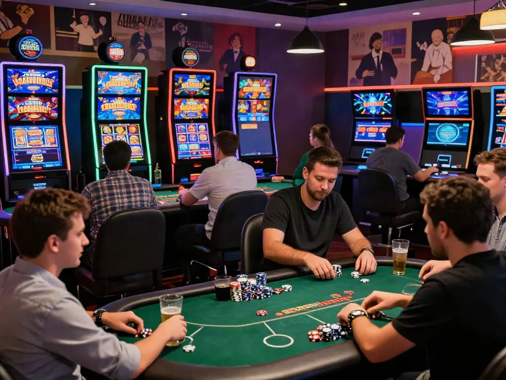 Engaged players at casinos not on gamstop enjoying diverse games in a vibrant setting.