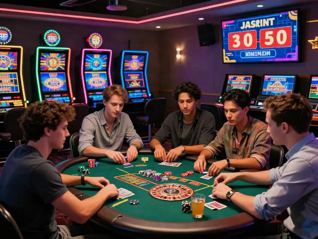 Friends enjoying casinos not on gamstop with vibrant gaming and lively interaction.