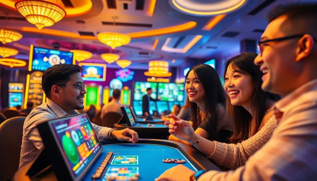 Engaged players at 98winwin.live enjoying vibrant online casino games in a welcoming atmosphere.