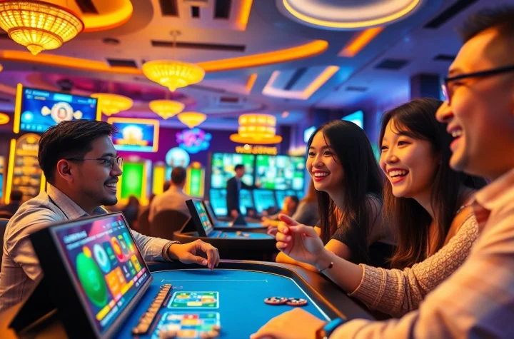 Engaged players at 98winwin.live enjoying vibrant online casino games in a welcoming atmosphere.
