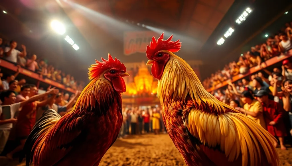 Live action from sv368win.live featuring an intense cockfight at Thomo, highlighting the excitement of betting.