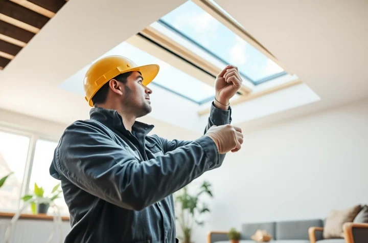 Velux repairs by an expert technician in a bright, modern home setting.