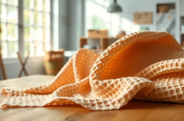 Wafel katoenen stof in focus, perfect voor creatieve projecten met unieke texturen.