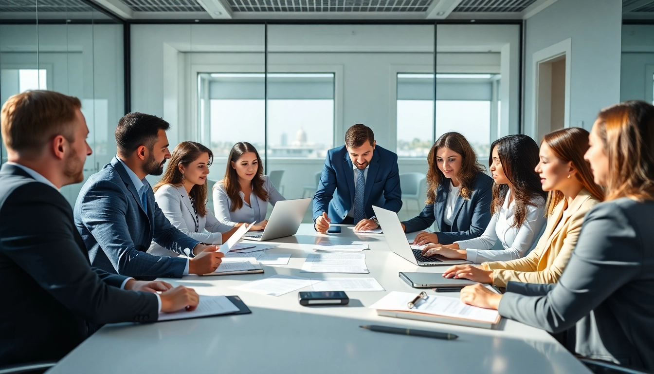 Business team discussing how to register Florida LLC in a modern office.