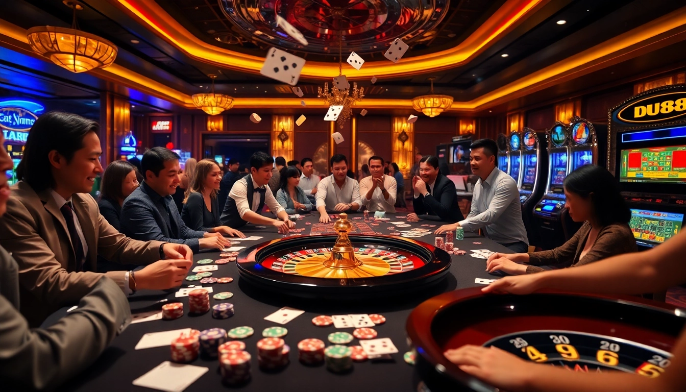 Engaging gambling scene at DU88 with poker chips and players enjoying a vibrant casino atmosphere.