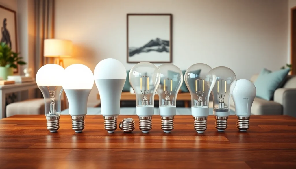 LED A19 bulbs illuminate a cozy living room, showcasing their design and brightness.