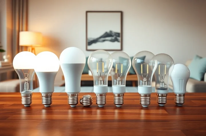 LED A19 bulbs illuminate a cozy living room, showcasing their design and brightness.