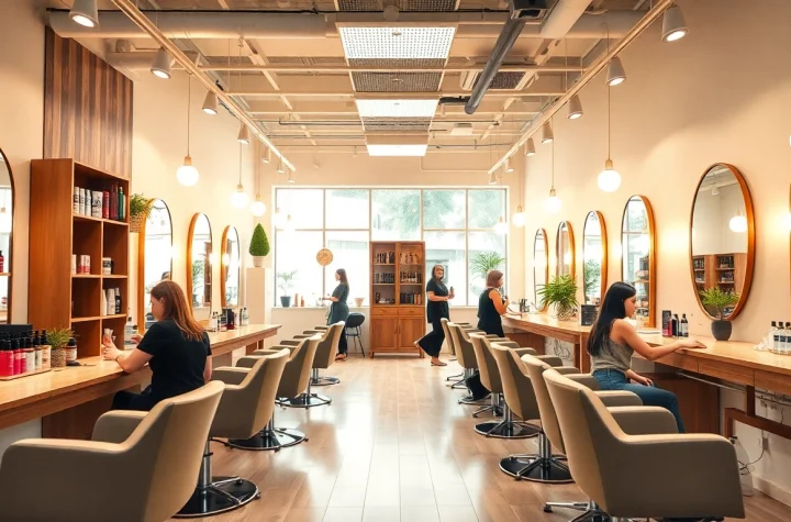 Find the best hair salons showcasing vibrant interiors and engaging stylists.