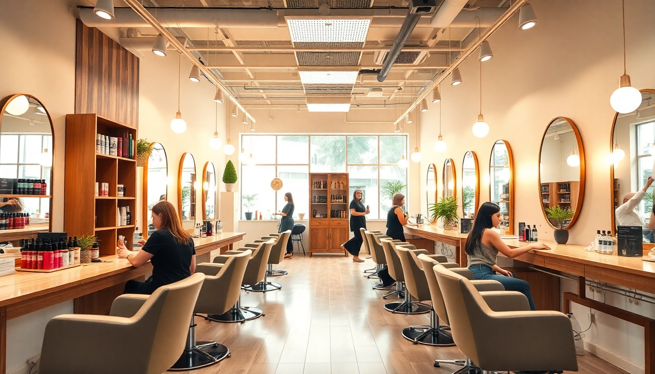 Find the best hair salons showcasing vibrant interiors and engaging stylists.