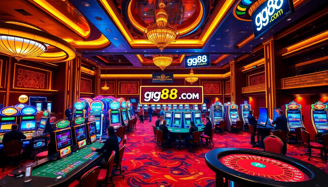 Players enjoying games at gg88 com luxury casino, with vibrant tables and engaging atmosphere.