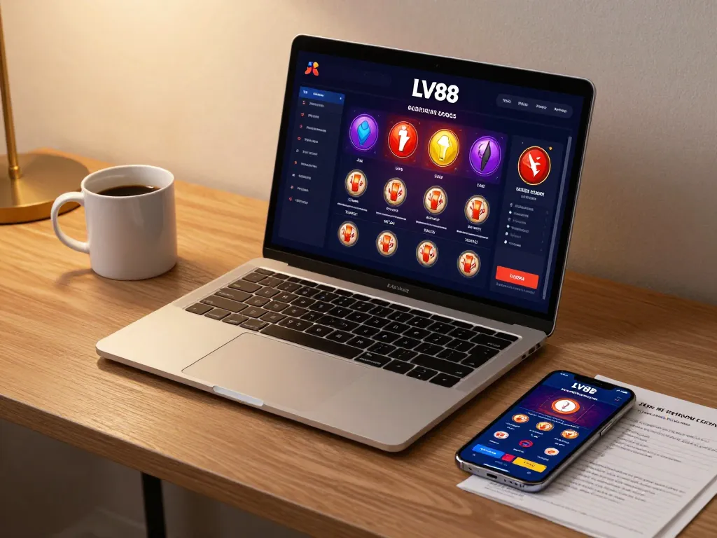 Engaging session at LV88 online casino featuring sleek devices and personal strategy notes.
