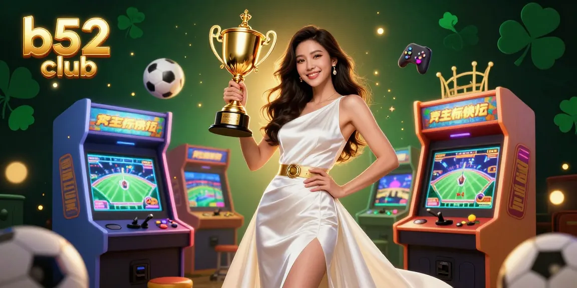 B52 club winning strategy depicted through vibrant 3D casino illustration showcasing a confident Asian woman and sports betting elements.