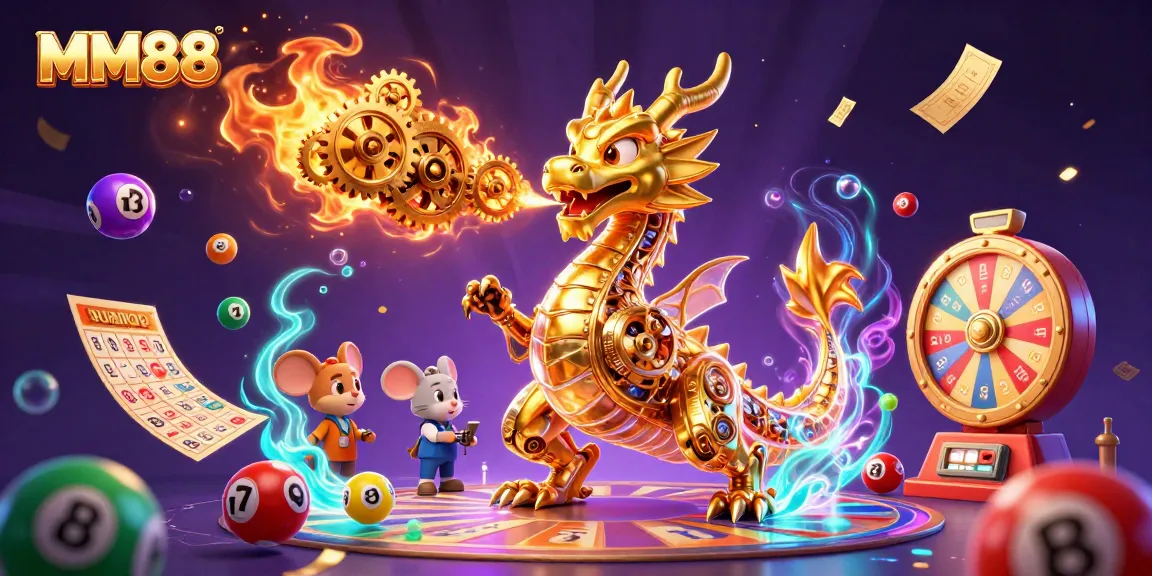 Experience thrilling MM88 gaming adventures with a vibrant dragon and dynamic slot elements.