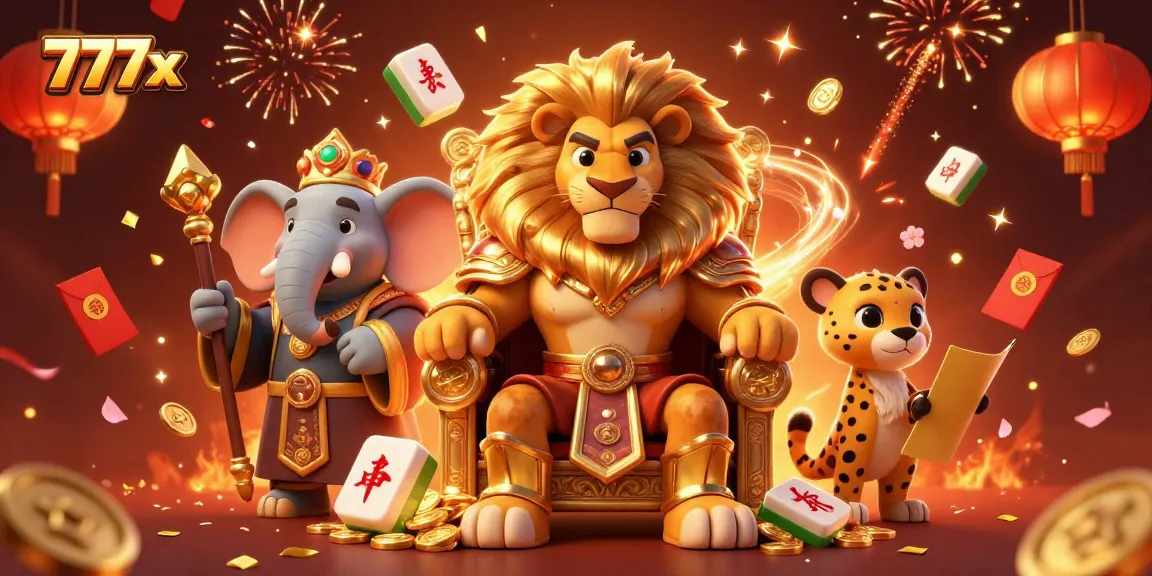 Experience thrilling gameplay at 777x with vibrant 3D casino characters and festive elements.