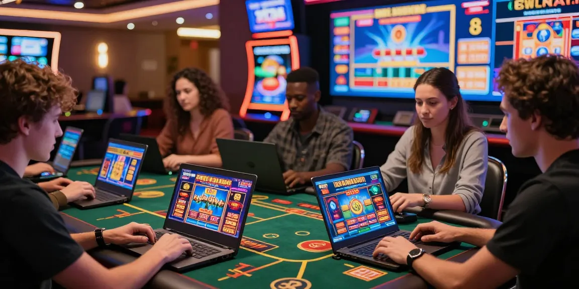 Engaging online gaming scene at crownwoods.org.uk, showcasing diverse players enjoying credit card casinos with vibrant game interfaces.