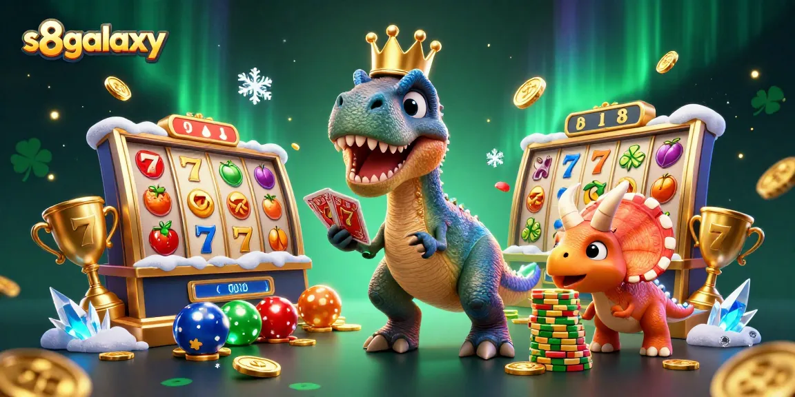 S8galaxy features a T-Rex and triceratops in an exciting online slot game scene with vibrant elements.