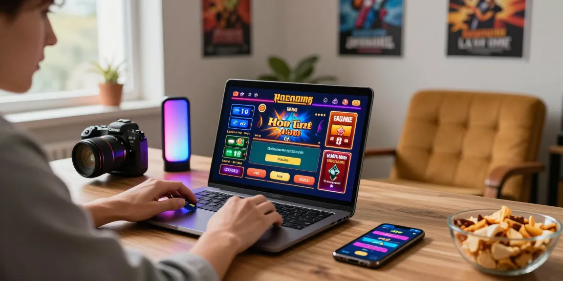 Player enjoying online gaming at casinos that accept credit cards, with colorful graphics and a credit card for easy deposits.