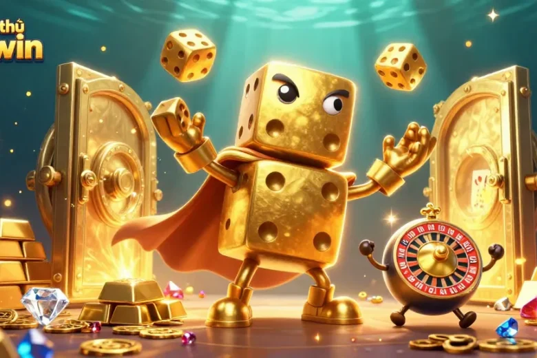 Engage with the dynamic scene of Trang chủ Sunwin showcasing a captivating gaming experience through golden dice and treasures.