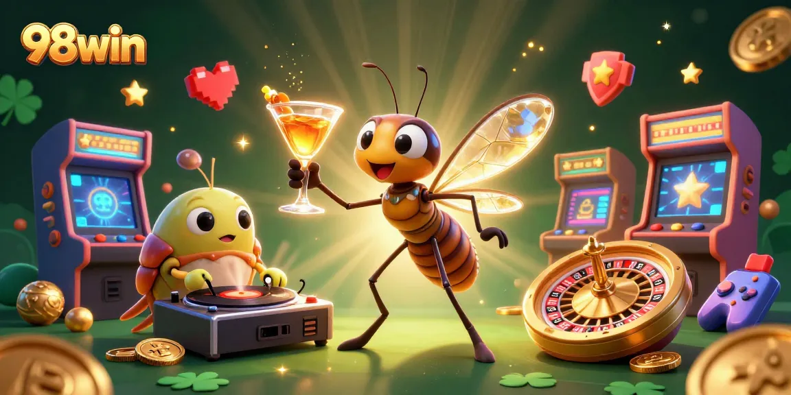 Experience the thrill of 98win with a vibrant casino scene featuring unique characters and elements.