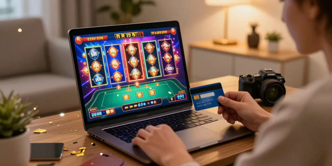 Exciting gaming experience at casinos that accept credit cards with vibrant slot games on laptop and festive atmosphere.