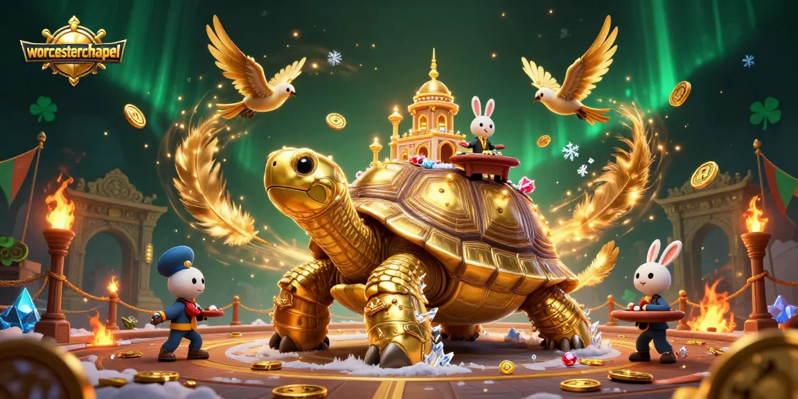 Experience gaming excitement with worcesterchapel's vibrant casino scene featuring a golden tortoise and rabbit dealer.